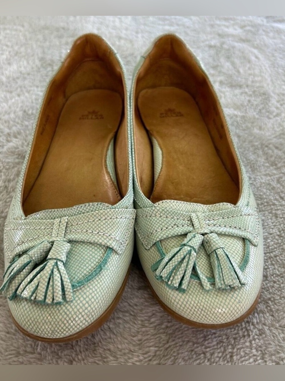 Peter Millar Mint Green Patent Leather Golf Loafers Womens 8M Snake Skin Tassel